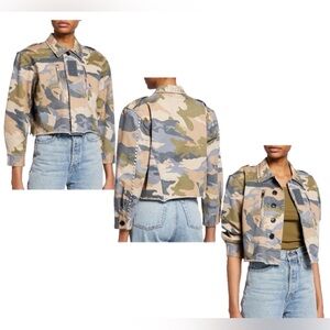 Zadig & Voltaire cropped camouflage jacket studded collar trim raw hemline L